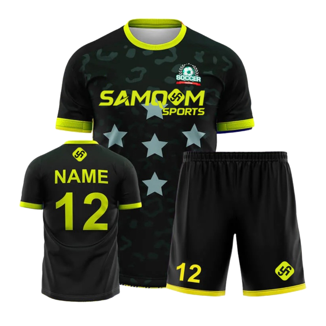 Samqom Sports custom Soccer uniform Black And Green with logo and number print