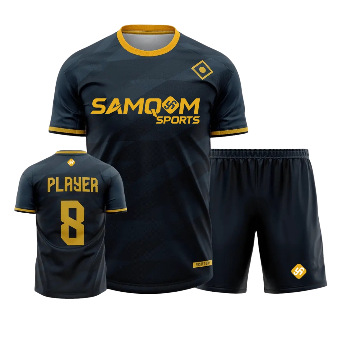 Samqom Sports custom Soccer uniform Black And Golden with logo and number print